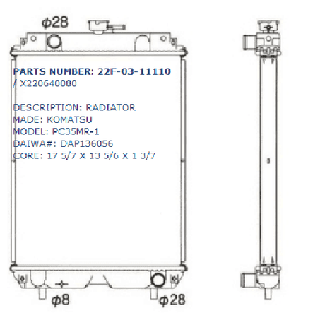 Fits For Komatsu Excavator PC35MR - 1 PC35MRX - 1A PC38UU - 3 Hydraulic Radiator Assembly 22F - 03 - 11110 - Fab Heavy Parts