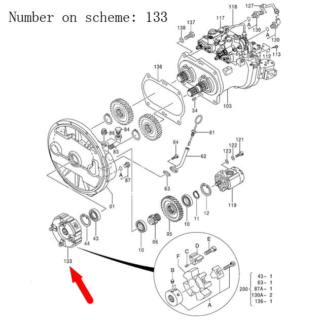 Fits Hitachi Excavator ZX225US - 3 ZX240 - 3 ZX250H - 3 ZX360W - 3 Pump Coupling Assembly 4641504 - Fab Heavy Parts