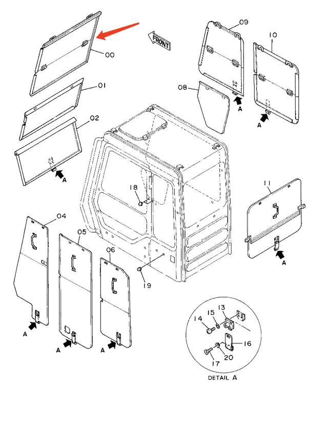 Frame Front Window Fits Hitachi EX200, EX220, EX270, EX300, EX400, EX700 Excavator - Fab Heavy Parts