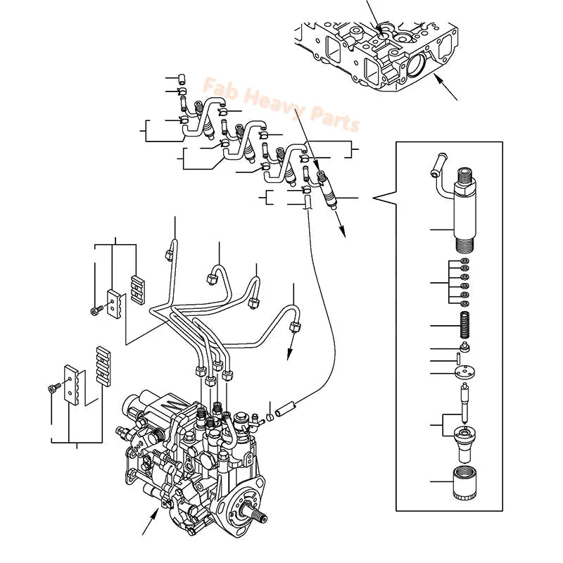 Fuel Injector 729645 - 53100 for Hitachi Excavator ZX48U - 3F ZX50U - 3F ZX52U - 3F - Fab Heavy Parts