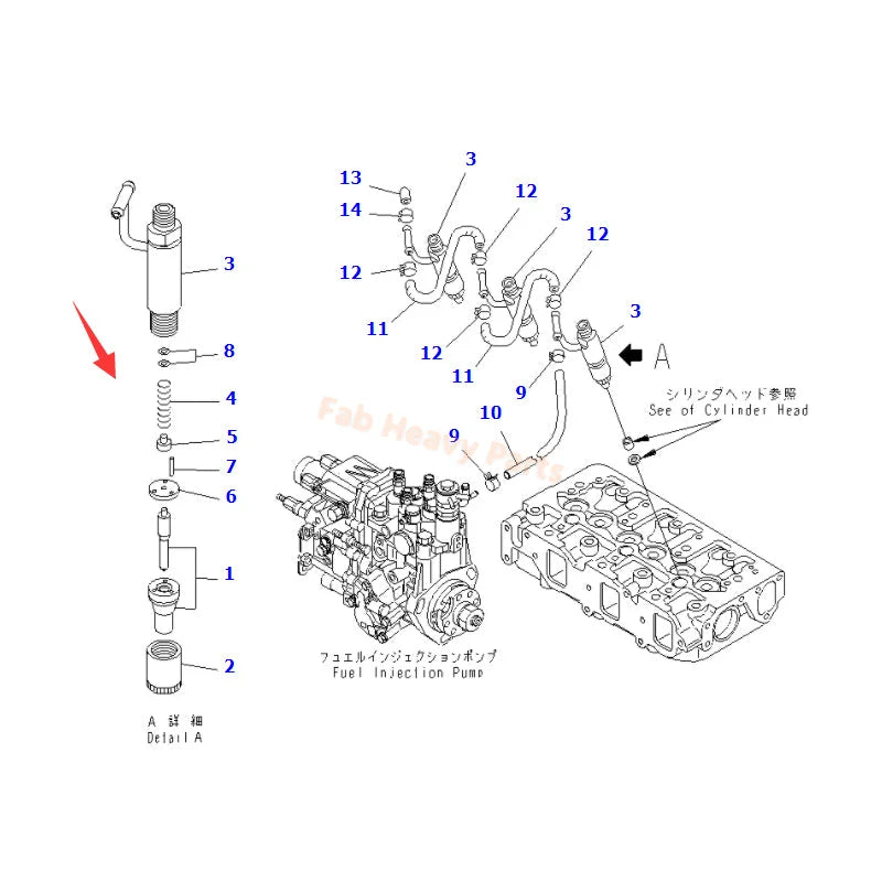 Fuel Injector YM729244-53100 Fits for Komatsu Engine 3D82AE-5M-BA 3D84E-5Q-QB 3D84E-5X-AB Excavator PC27R-8