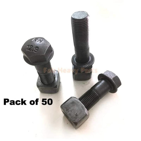 M16*53mm Track Shoe Bolt Chain Bolt with Nuts for Volvo CAT Fits Case Kobelco Fits Komatsu JD Excavator Loader - Pack of 50 - Fab Heavy Parts