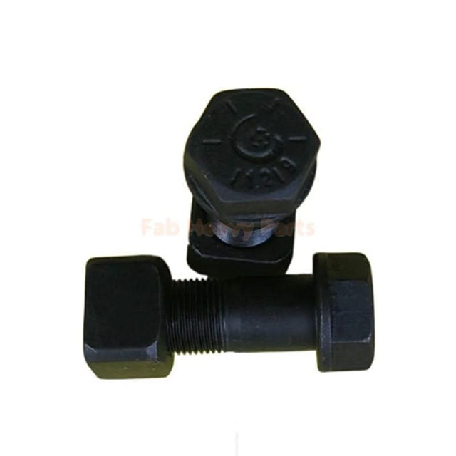 M20*57mm Track Shoe Bolt Chain Bolt with Nuts for Volvo CAT Fits Case Kobelco Fits Komatsu Hitachi Doosan JD Excavator Loader - Pack of 50 - Fab Heavy Parts