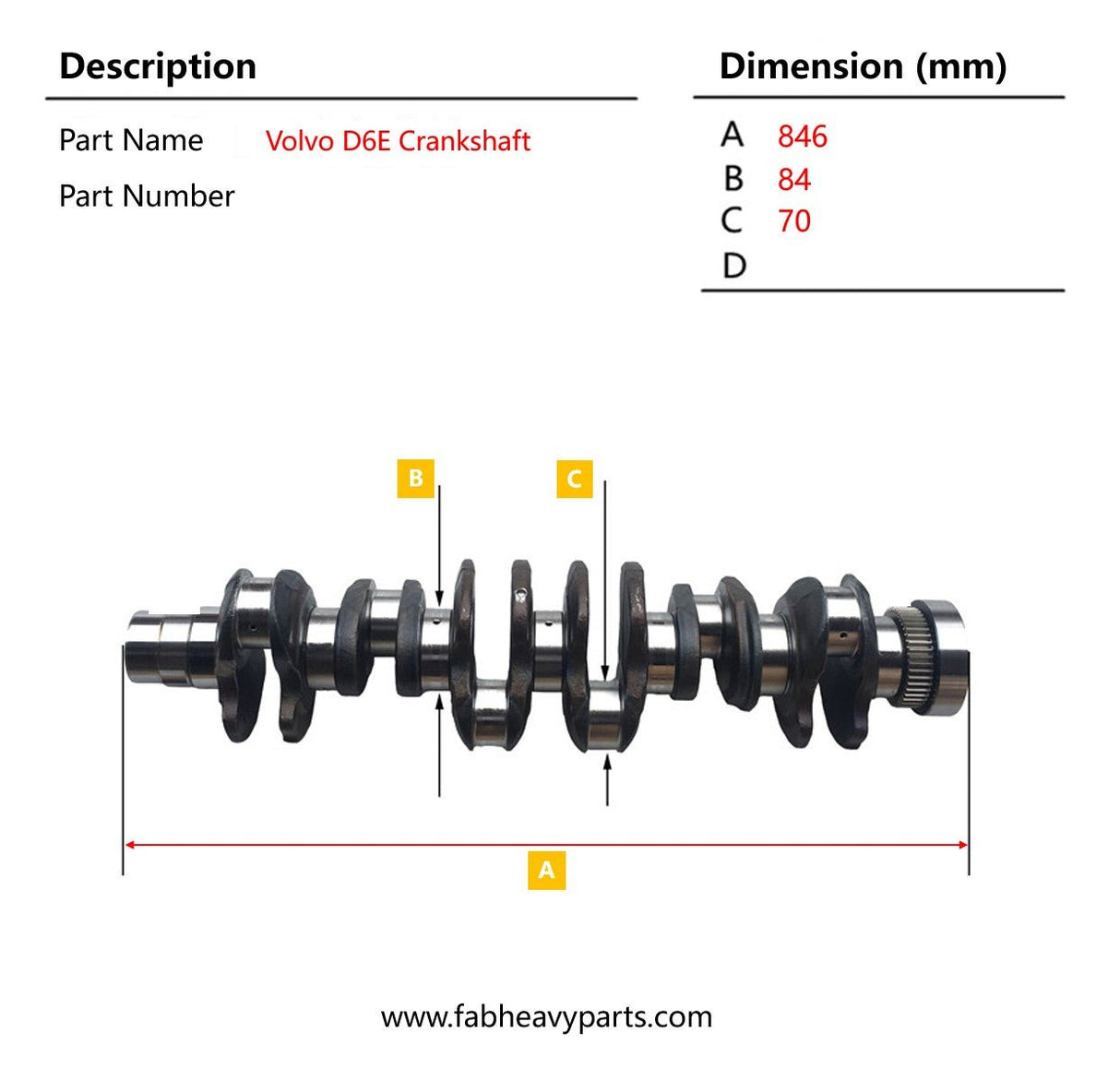 New Crankshaft 04502707 for Volvo Engine D6E - Fab Heavy Parts