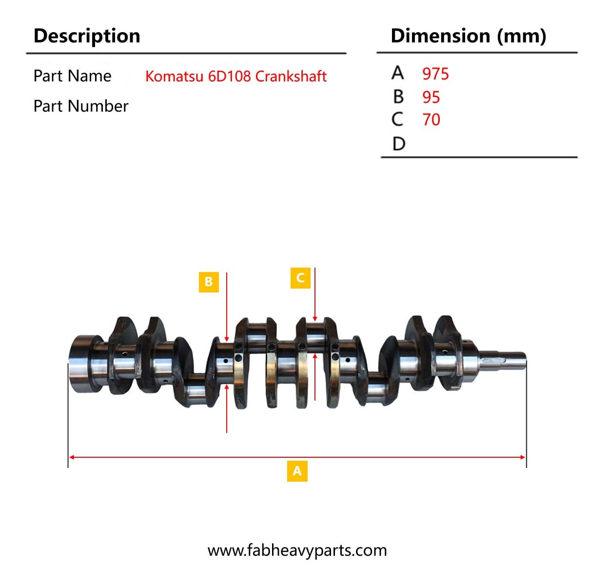 New Crankshaft 6222 - 31 - 1102 6222 - 31 - 1101 Forged Steel Fits for Komatsu Excavators PC300 - 5 PC300 - 6 PC350 - 6 Engine 6D108 - Fab Heavy Parts