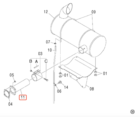 New Muffler Exhaust Pipe 7028494 Aftermarket for Hitachi Excavator EX200 - 5 EX210 - 5 EX225US EX200 - 3, Engine 6BG1 - Fab Heavy Parts