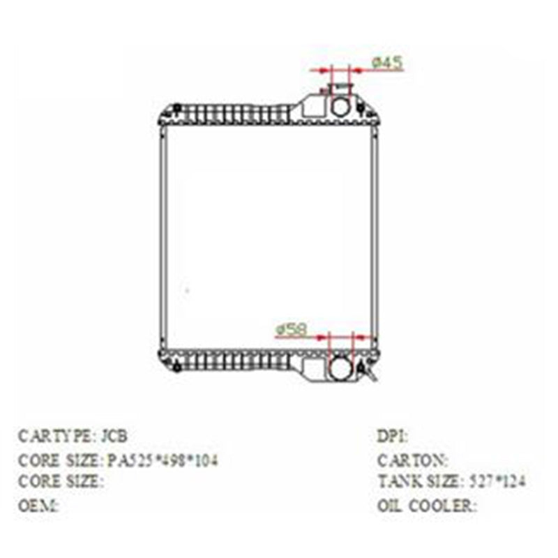 Conjunto do núcleo do radiador hidráulico para JCB-004 525*500*104mm